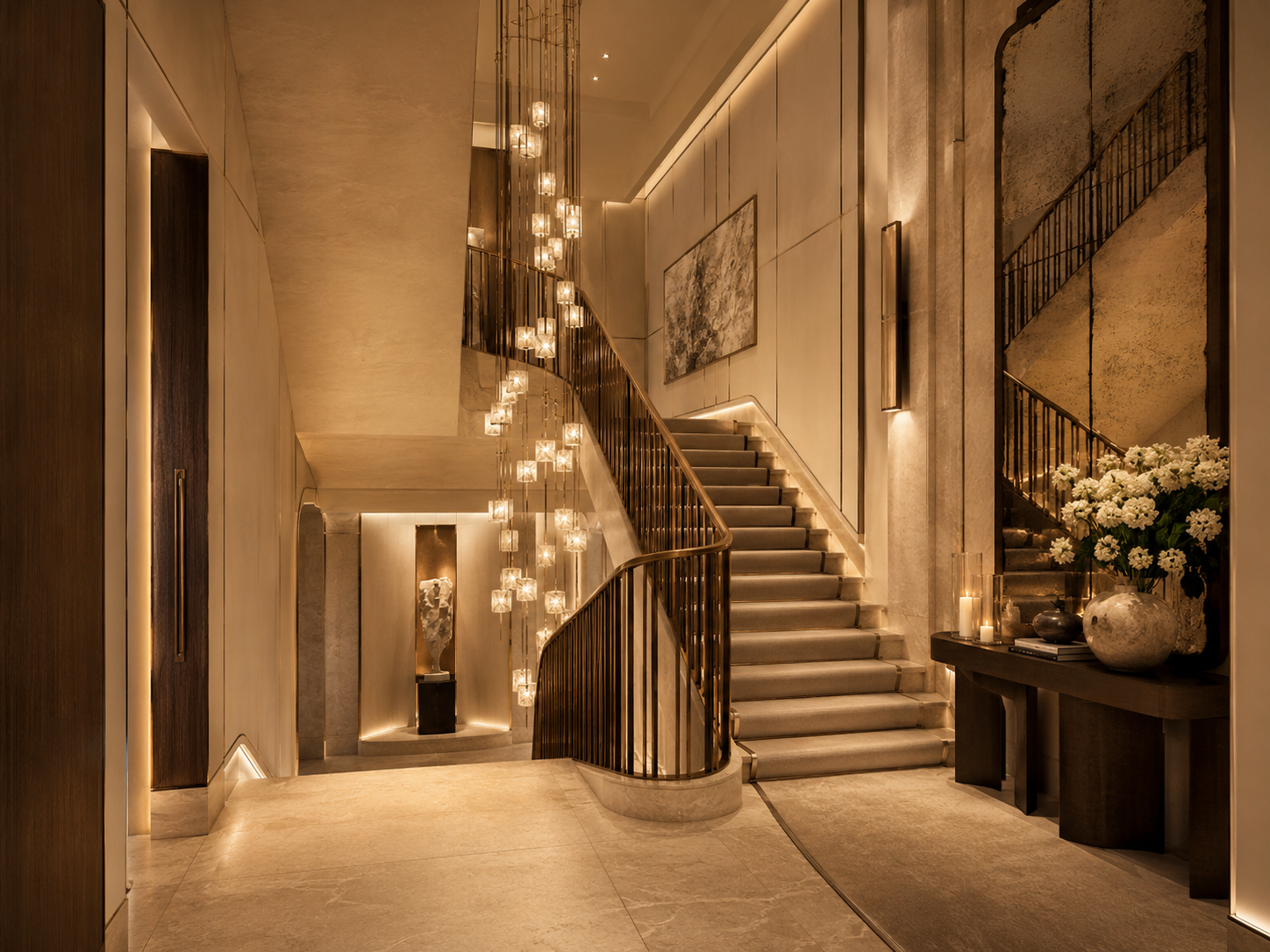 Curved staircase inside a private London residence